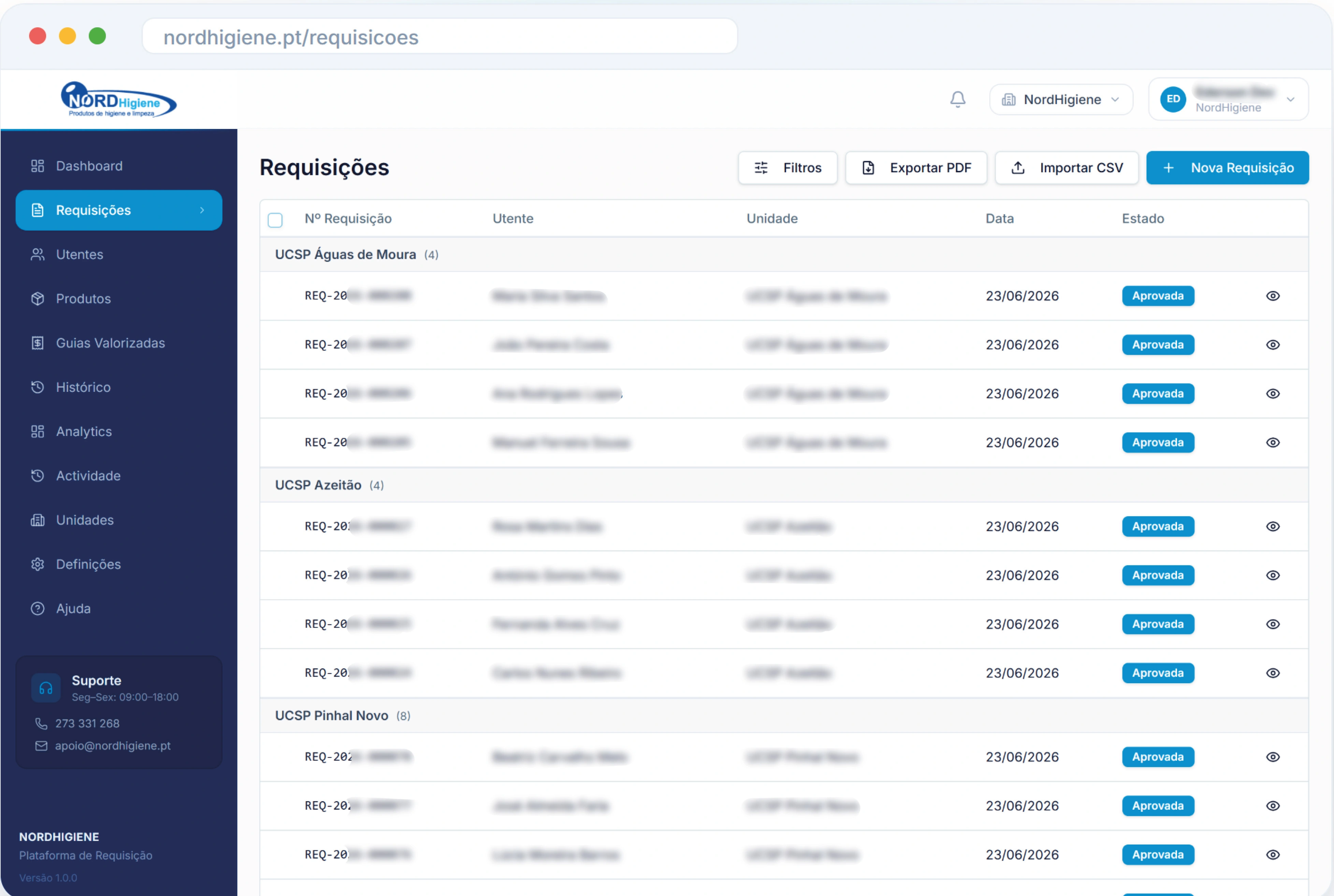 Plataforma digital de requisições do Grupo Nordhigiene